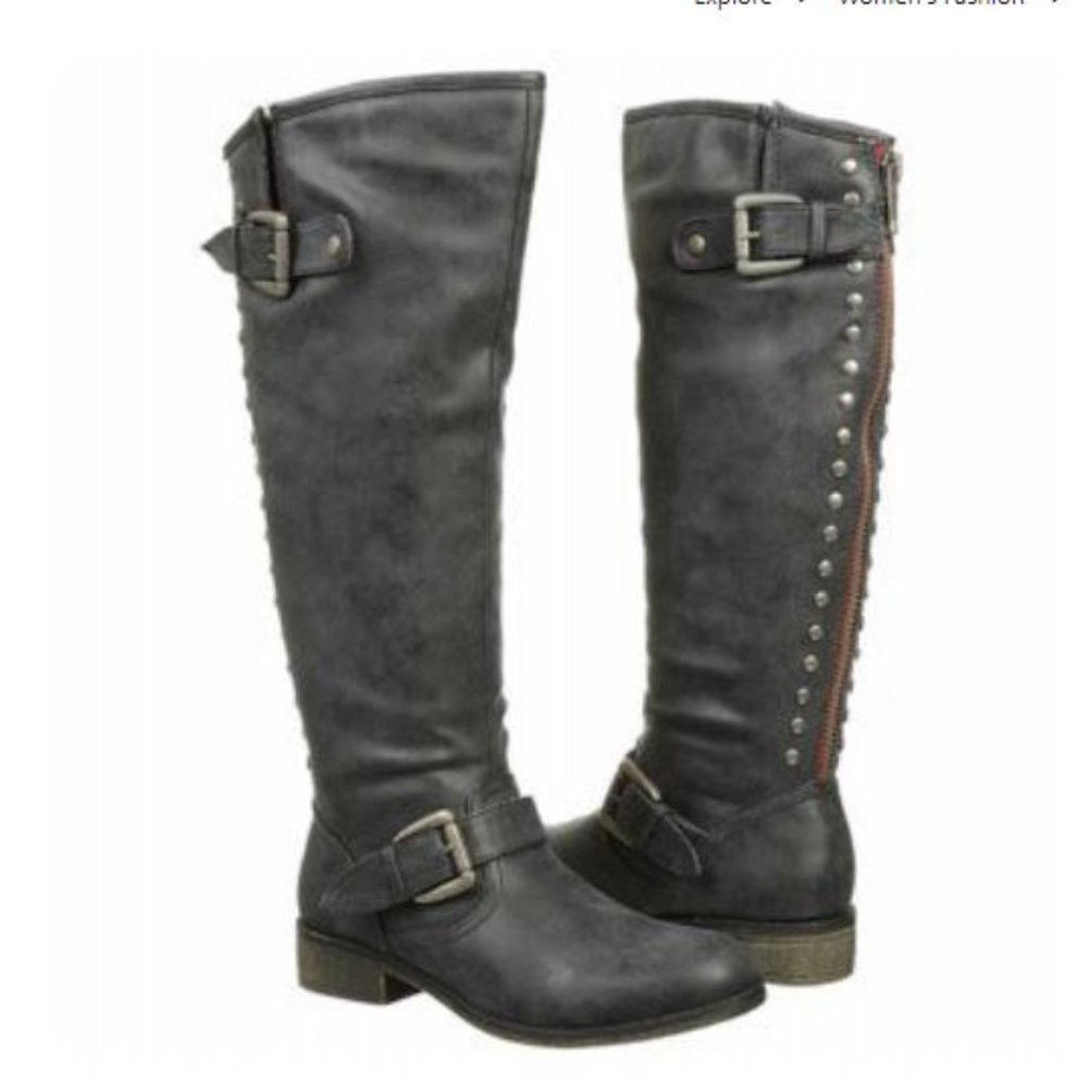 Madden Girl Gray 'Cactuss' Riding Boots. Red Zipper Detail. Sz 10.